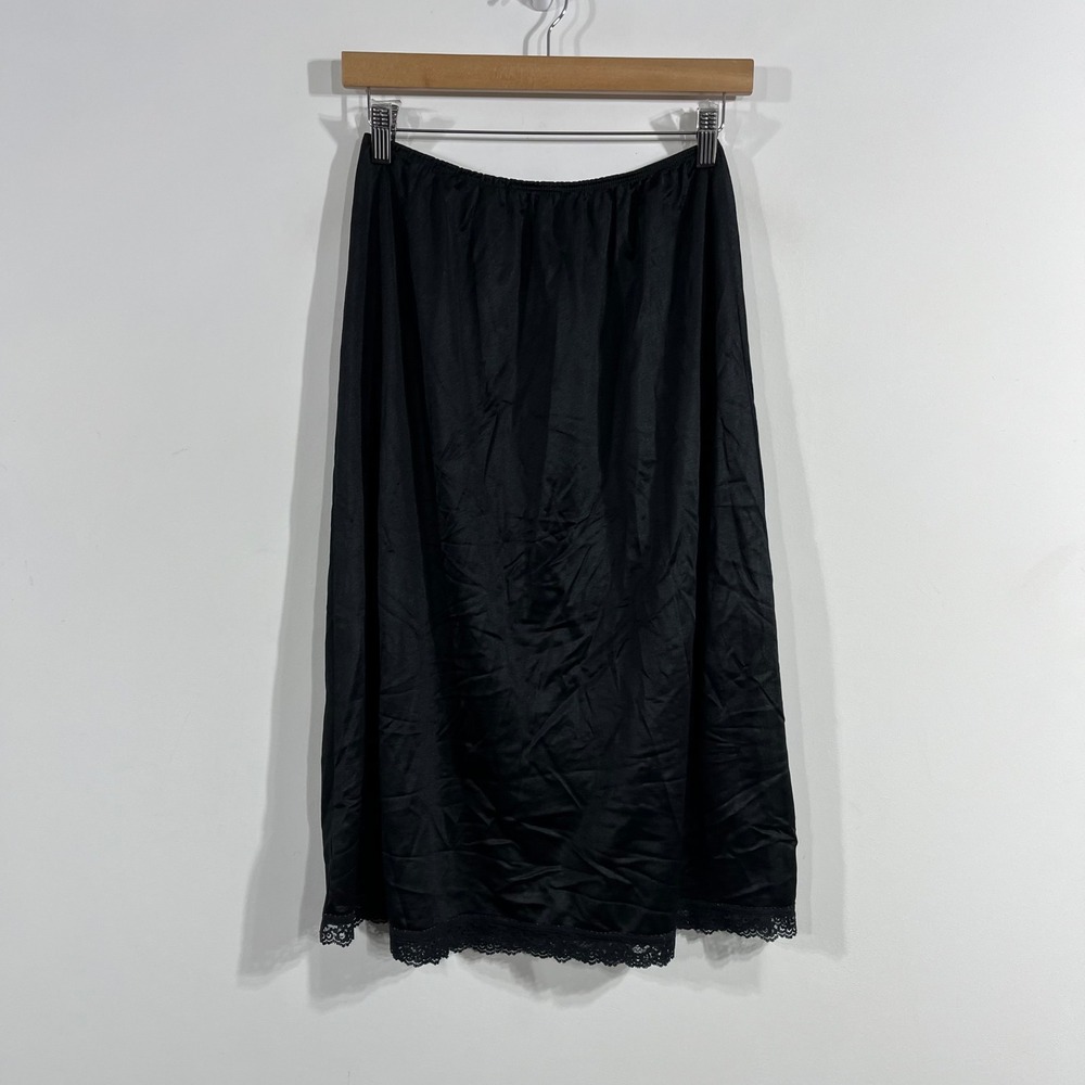 Vintage Deena Y2K Fairy Grunge Black Lace Trim Half Slip Midi Skirt Boho Large
